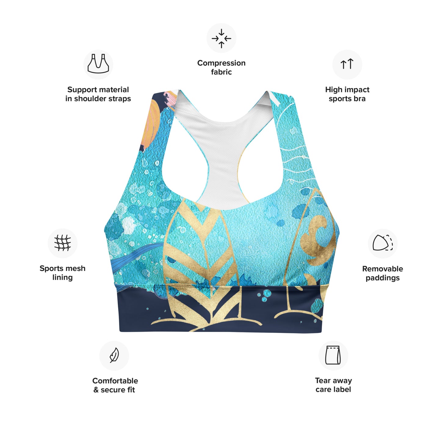 'SUP' Blue Longline sports bra