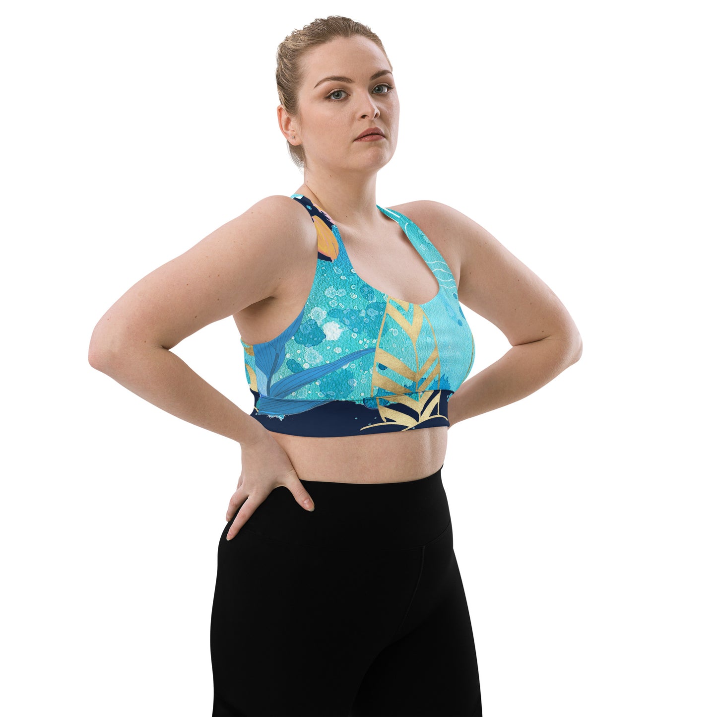 'SUP' Blue Longline sports bra