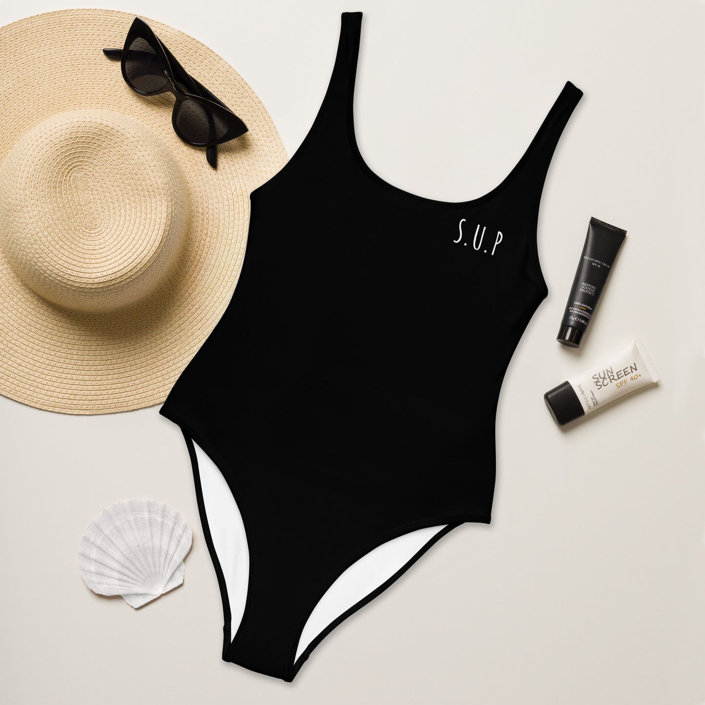 'SUP Shoreline' Black One-Piece Swimsuit