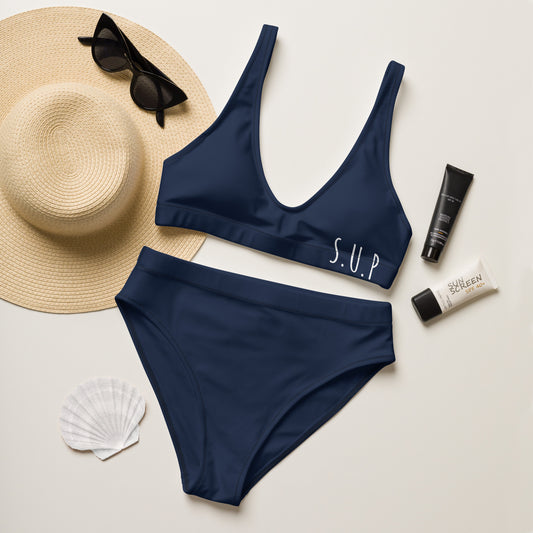 'SUP' Recycled high-waisted bikini - Navy