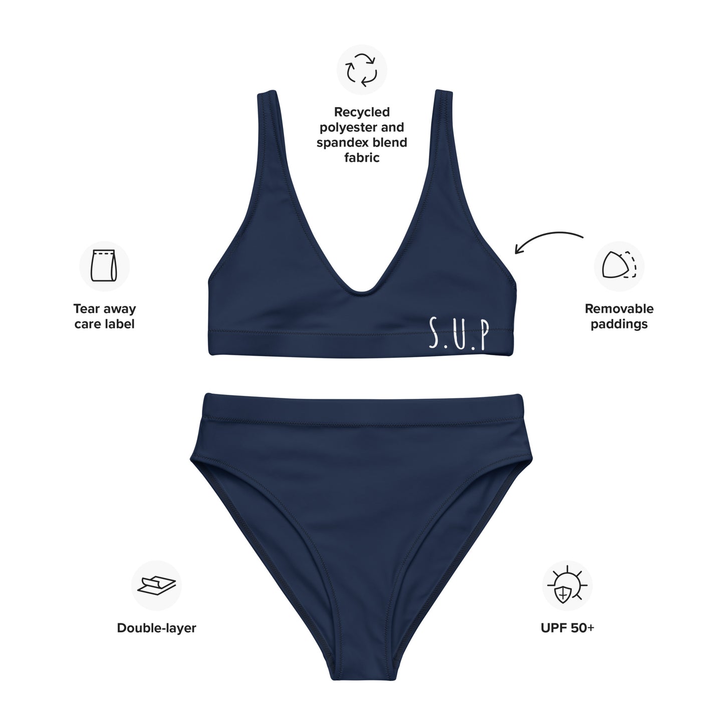 'SUP' Recycled high-waisted bikini - Navy