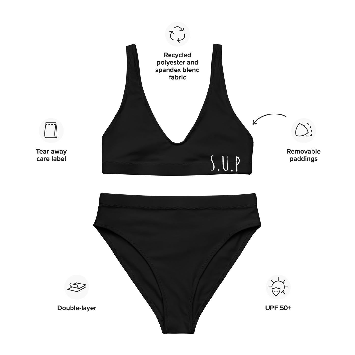 'SUP' Recycled high-waisted bikini - Black