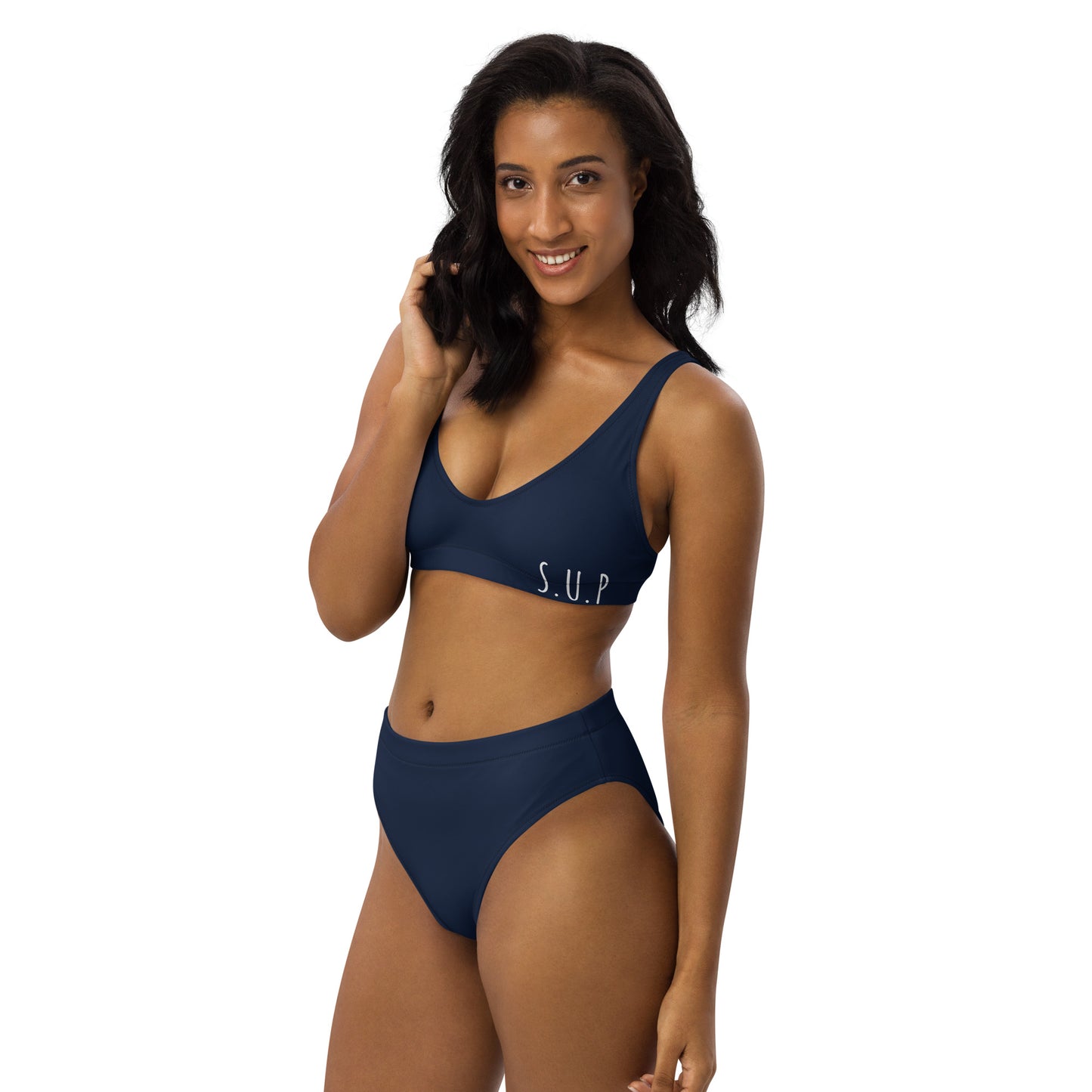 'SUP' Recycled high-waisted bikini - Navy